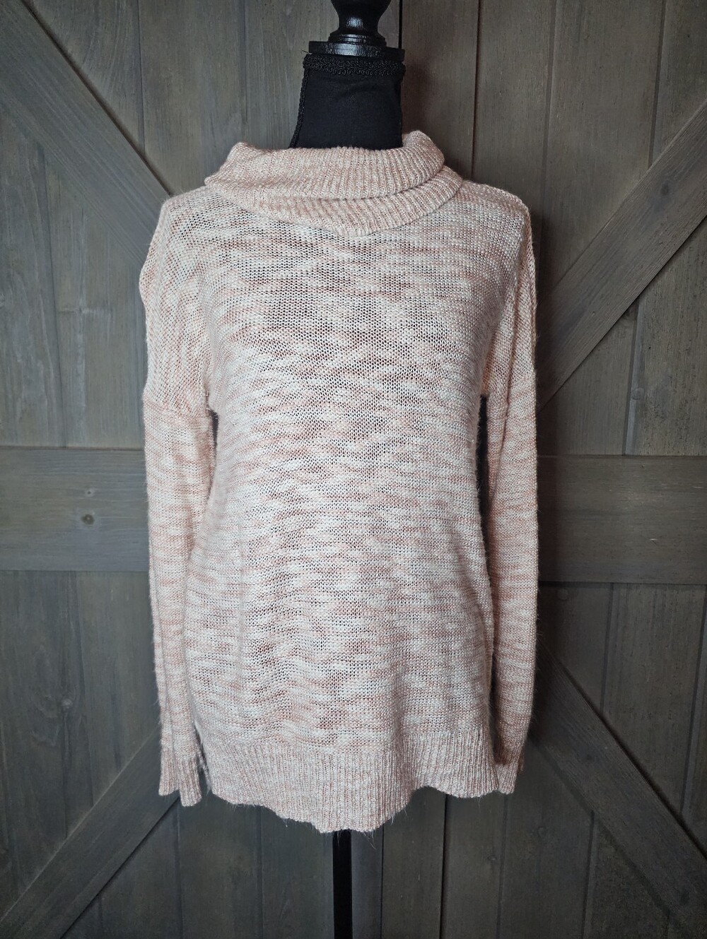 Pink Rose Marled Cowl Neck Long Sleeve Sweater sz Medium